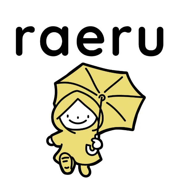 ラエルのロゴマーク。黄色い傘をさした子どものキャラクター